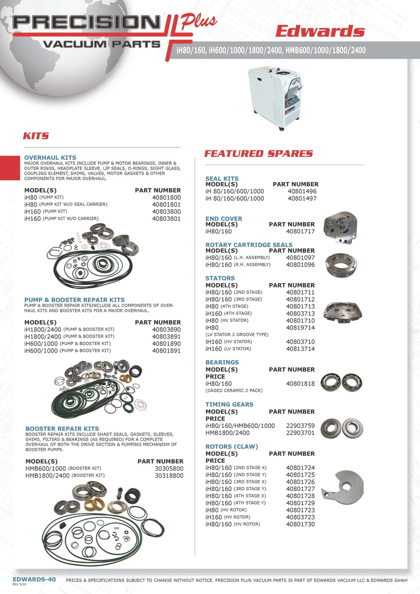 Bearing Kit, Edwards iH80, iH160